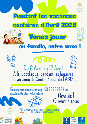 Venez jouer à la ludothèque pendant les vacances scolaires d'avril 2026 !
